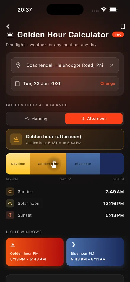Golden hour calculator